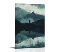 WJHJZQYY Poster mural décoratif moderne à suspendre Motif A Battle Rages on The Hill, But The Lake Below Reflects Only A Knight at Peace before The Cross 20 x 30 cm
