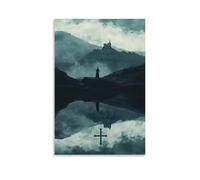 WJHJZQYY Poster mural décoratif moderne à suspendre Motif A Battle Rages on The Hill, But The Lake Below Reflects Only A Knight at Peace before The Cross 60 x 90 cm