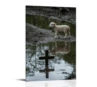 WJHJZQYY Poster mural décoratif moderne à suspendre Motif A Lamb Walks past A Cross Reflected in The River Seeing It Before The Shepherd Does 50 x 75 cm