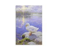 WJHJZQYY Poster mural décoratif moderne à suspendre représentant un canard domestique sur le rivage, qui se coiffe avec son bec 60 x 90 cm