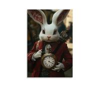 WJHJZQYY Poster mural moderne à suspendre avec détective lapin blanc et montre de poche 20 x 30 cm