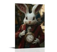 WJHJZQYY Poster mural moderne à suspendre avec détective lapin blanc et montre de poche 50 x 75 cm