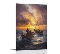 WJHJZQYY Poster mural moderne à suspendre Christ Calling Fishermen by Name As Boats Sway in The Morning Tide, Nets Abandoned in Favor of Divine Purpose - 40 x 60 cm