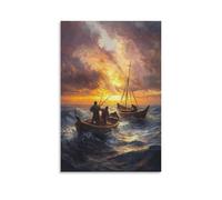 WJHJZQYY Poster mural moderne à suspendre Christ Calling Fishermen by Name As Boats Sway in The Morning Tide, Nets Abandoned in Favor of Divine Purpose - 60 x 90 cm