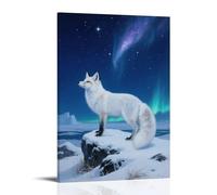 WJHJZQYY Renard arctique sous le ciel étoilé, décoration murale moderne à suspendre avec la fourrure reflétant la lumière des étoiles, 30 x 45 cm