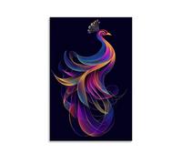 WJHJZQYY Silhouette de paon géométrique avec de belles lignes fluides dans des couleurs dynamiques sur couleur unie pure Décoration murale moderne à suspendre 20 x 30 cm