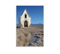 WJHJZQYY Une chapelle faite de sel et d'ombre repose sur un lit de rivière séché, ses fenêtres reflétant les souvenirs, pas la lumière du soleil. Décoration murale moderne à suspendre, 40 x 60 cm