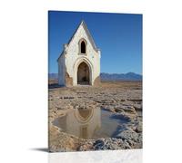 WJHJZQYY Une chapelle faite de sel et d'ombre repose sur un lit de rivière séché, ses fenêtres reflétant les souvenirs, pas la lumière du soleil. Décoration murale moderne à suspendre, 40 x 60 cm