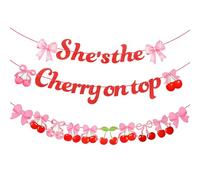 WJIAAA Lot de 3 bannières « She's The Cherry On Top » - Décorations de fête pour enterrement de vie de jeune fille, anniversaire, fête prénatale - Rouge pailleté