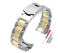 WJIAYAO Bracelet de Montre Métal Bracelet de montre incurvé en acier précision solide, chaîne 20 mm et 22, boucle déployante(Silver to gold,22mm)