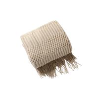 WJIAYAO Couverture Tricot Épais Glands de Couverture en Tricot épais | Couvre-lit de ferme de luxe vintage surdimensionné for canapé(Khaki,130x170cm)