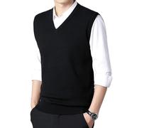 WJIAYAO Gilet tricoté pour Homme Débardeur tricoté for Homme, Pull de Couleur Unie, Gilet décontracté et Chaud, sans Manches for(Black,L)