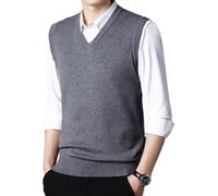 WJIAYAO Gilet tricoté pour Homme Gilet Pull de Couleur Unie for Hommes, Haut décontracté et Chaud, débardeur tricoté, Gilet sans Manches for(Gray,3XL)