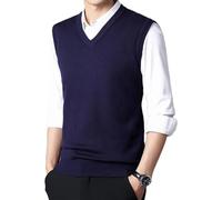 WJIAYAO Gilet tricoté pour Homme Gilet Pull de Couleur Unie for Hommes, Haut décontracté et Chaud, débardeur tricoté, Gilet sans Manches for(Deep Blue,XL)