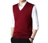 WJIAYAO Gilet tricoté pour Homme Gilet Pull de Couleur Unie for Hommes, Haut décontracté et Chaud, débardeur tricoté, Gilet sans Manches for(Red,M)
