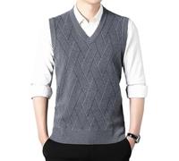 WJIAYAO Gilet tricoté pour Homme Pull décontracté for Homme, débardeur imprimé à Rayures, col en V, Patchwork, Filetage, Ample, tricoté, sans Manches, Printemps Automne(Light Gray,XL)