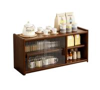 WJKBZQ Petite armoire de cuisine avec porte coulissante en verre rayée, buffet de rangement en bois, étagère réglable, pour salon, salle à manger, salle d'artisanat, chambre (A, 67 x 28 x 34)