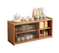 WJKBZQ Petite armoire de cuisine avec porte coulissante en verre rayée, buffet de rangement en bois, étagère réglable, pour salon, salle à manger, salle d'artisanat, chambre à coucher (B, 67 x 28 x 34