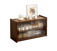 WJKBZQ Petite armoire de cuisine avec porte coulissante en verre rayée, buffet de rangement en bois, étagère réglable, pour salon, salle à manger, salle d'artisanat, chambre (A, 55 x 28 x 34)