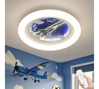 WJLL LED Plafonnier pour Enfants Avion de Chasse Lampe de Plafond Garçons Chambre à Coucher Lumière Dimmable Lustre 62W Ciel Étoilé Chambre d'Enfants Chambre de Jeunesse Éclairage Luminaire 50cm Bleu