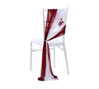 WJLYDM 10/50PCS Chiffon Chair Sashes Cover Aisle Decorations Draping Fabric Wrinkle-Free with Tie for Party Wedding Decorate Banquet pour Mariage, RéCeption, FêTe, HôTel(White Burgundy,50pcs)
