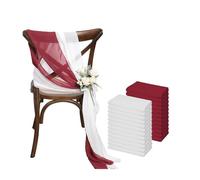 WJLYDM 24 Pcs 17x275cm Sage Green Chiffon Chair Sashes 12 Set Sash Wedding Covers Ribbon Party Aisle Decor pour Mariage, RéCeption, FêTe, HôTel(White Dark Red)