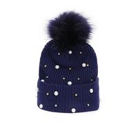 WJLYDM Bonnet tricoté avec Perles et Strass for Femme, Bonnet épais et Chaud, Coupe-Vent, for l'équitation, Hiver(Deep Blue)