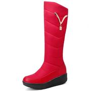 WJLYDM Bottes de neige hautes chaudes for femmes, chaussures d'hiver en peluche, imperméables, à la mode, décontractées, bottes aux genoux, grande taille(Red,40)