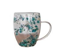 WJLYDM Dried Flower Double Walled Glass Mug 350ml Coffee With Dry Flowers Decorative Wall Cup