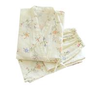 WJLYDM Ensemble pyjama kimono à sept manches for femme, en gaze de coton, vêtements maison, mignons et doux, printemps automne(Color8,M)