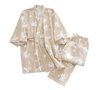 WJLYDM Ensemble pyjama kimono à sept manches for femme, en gaze de coton, vêtements maison, mignons et doux, printemps automne(Color-11,L)