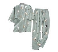 WJLYDM Ensemble pyjama kimono à sept manches for femme, en gaze de coton, vêtements maison, mignons et doux, printemps automne(Color7,L)