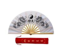 WJLYDM Éventail de Tai Chi Double Dragon Kung Fu Pliable Anneau Éventail Classique Rouge Performance Arts Martiaux Fitness Danse Éventails(B6 38cm)
