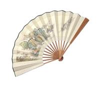 WJLYDM Grand éventail en Soie de 10 Pouces, Style Ancien, Pliable, Fait à la Main, Style Hanfu, Classique, for Homme(Color 06)
