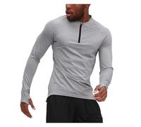 WJLYDM Hommes Sport Demi Fermeture éclair à Manches Longues Compression vêtements de Respirant Jogging entraînement Course Chemises Haut pour Fitness,Running Et EntraîNement(Gray,XX-Large)