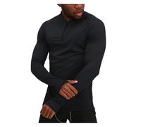 WJLYDM Hommes Sport Demi Fermeture éclair à Manches Longues Compression vêtements de Respirant Jogging entraînement Course Chemises Haut pour Fitness,Running Et EntraîNement(Black,L)
