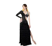 WJLYDM Jupe longue fendue incrustée de diamants for femme, tenue de compétition de danse orientale, tenue de samba(L)