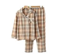 WJLYDM Pyjama 2 pièces en coton for femme, pantalon à manches longues, imprimé écossais simple, vêtements de nuit for la maison(Brown,M)