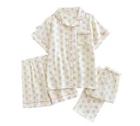 WJLYDM Pyjama d'été en gaze de coton for femme, ensemble 2 pièces, manches courtes, pantalon long, vêtements nuit, nouvelle collection(Color-05,M)