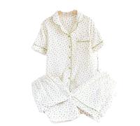 WJLYDM Pyjama d'été en gaze de coton for femme, ensemble 2 pièces, manches courtes, pantalon long, vêtements nuit, nouvelle collection(Color-02,XL)
