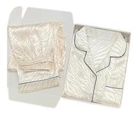 WJLYDM Pyjama Imprimé Doux, Fin, Manches Longues, For Femme, Ensemble De Luxe En Satin Soie, Vêtements D'intérieur, Collection Automne Et Printemps(White,L for 50-58kg)