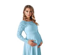 WJLYDM Robe de maternité blanche en mousseline soie et dentelle, longue ajourée, idéale for une séance photo, for les femmes enceintes(Light blue,L)