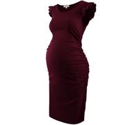 WJLYDM Robe de maternité d'été extensible à manches volantées et froncées sur le côté, idéale for une fête prénatale ou grossesse(Burgundy red,L)