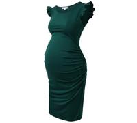 WJLYDM Robe de maternité d'été extensible à manches volantées et froncées sur le côté, idéale for une fête prénatale ou grossesse(Dark green,S)