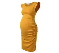WJLYDM Robe de maternité d'été extensible à manches volantées et froncées sur le côté, idéale for une fête prénatale ou grossesse(Yellow,XL)