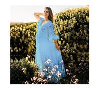 WJLYDM Robe de maternité sexy en dentelle for séance photo, tenue soirée, longue et blanche, idéale for une grossesse(Light blue,L)