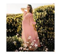 WJLYDM Robe de maternité sexy en dentelle for séance photo, tenue soirée, longue et blanche, idéale for une grossesse(Pink,XL)