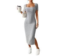 WJLYDM Robes de maternité à la mode, col carré, tricot latéral, couleur unie, vêtements for femmes enceintes, robe manches courtes(Light gray,L)