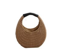 WJLYDM Sac à main demi-rond en rotin tressé, sacoche d'été for femme, petit sac de plage, sac à poignée supérieure(Brown)
