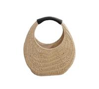 WJLYDM Sac à main demi-rond en rotin tressé, sacoche d'été for femme, petit sac de plage, sac à poignée supérieure(Beige)